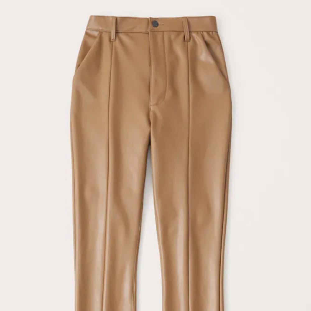 Curve Love Vegan Leather Split-Hem Pants Light Brown Size 26